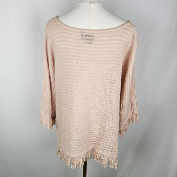 Anthropologie Akemi + Kin Frenchie Fringed Poncho Sweater Pink Sz Medium - Picture 5 of 12